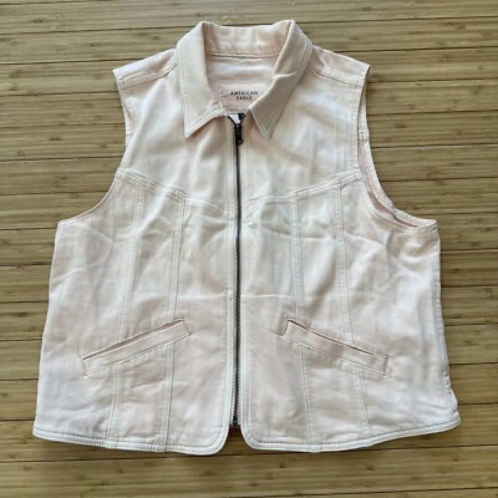 American Eagle Women's Denim Pink Jean Vest Biker Trucker Sz XL. Pre-Owned